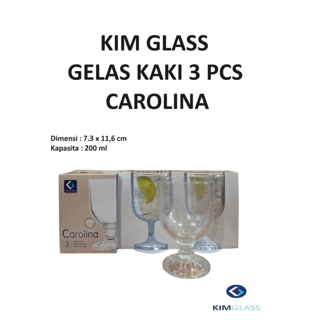 Kim Glass Cangkir Kaki Kaca Gelas Minum Carolina 3 pcs 200ml