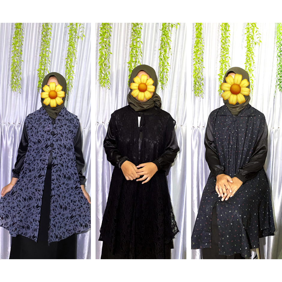 CARDIGAN OUTER PREMIUM PANJANG MOTIF & POLOS TANPA LENGAN | BAJU MUSLIMAH