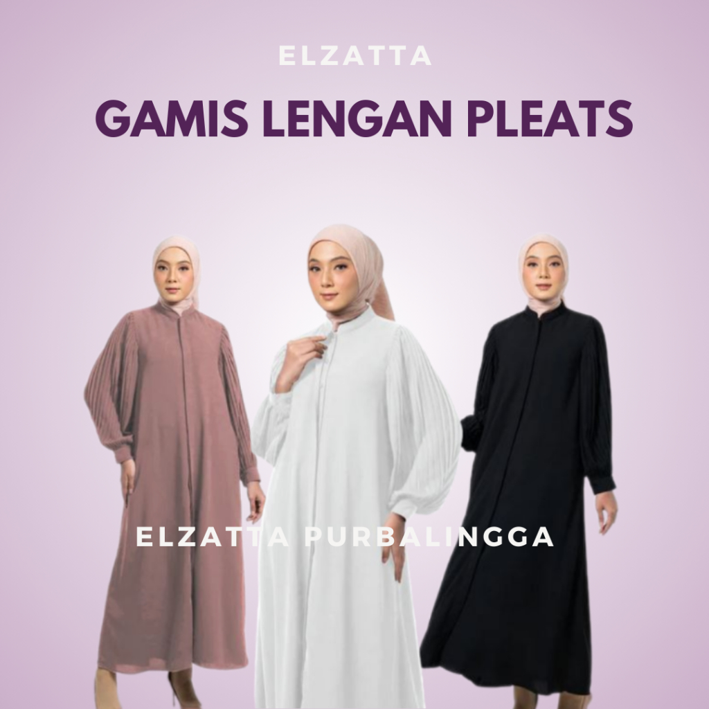 Elzatta Gamis Lengan Pleats Gamis Bahan Wolfis Tebal DressCode Polos Model Simple Elegan