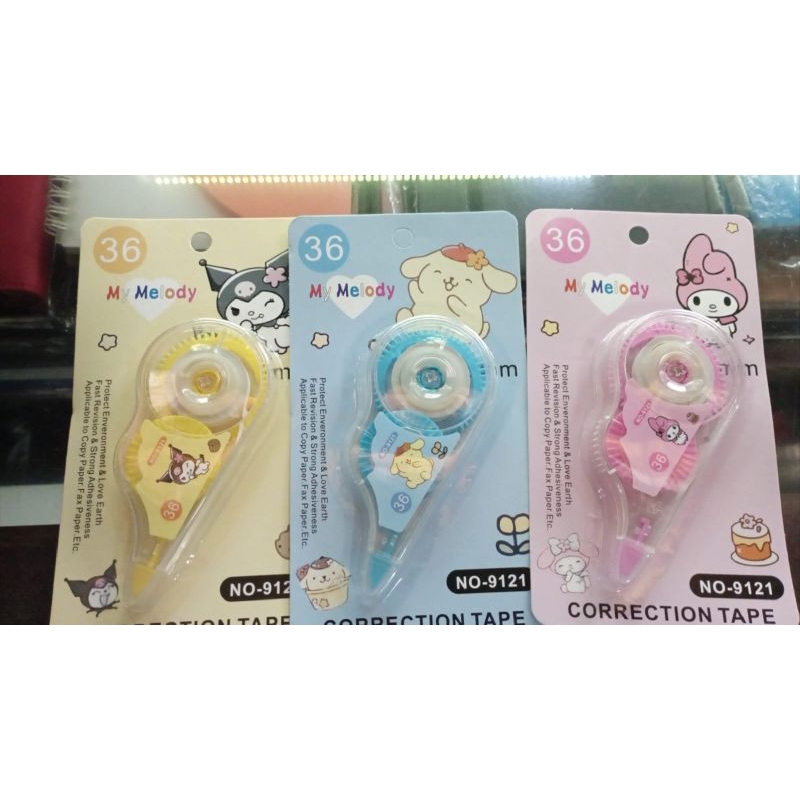 

Correction Tape Sanrio / Tip - ex Sanrio ready 3 karakter Kuromi, Melody, Pompompurin