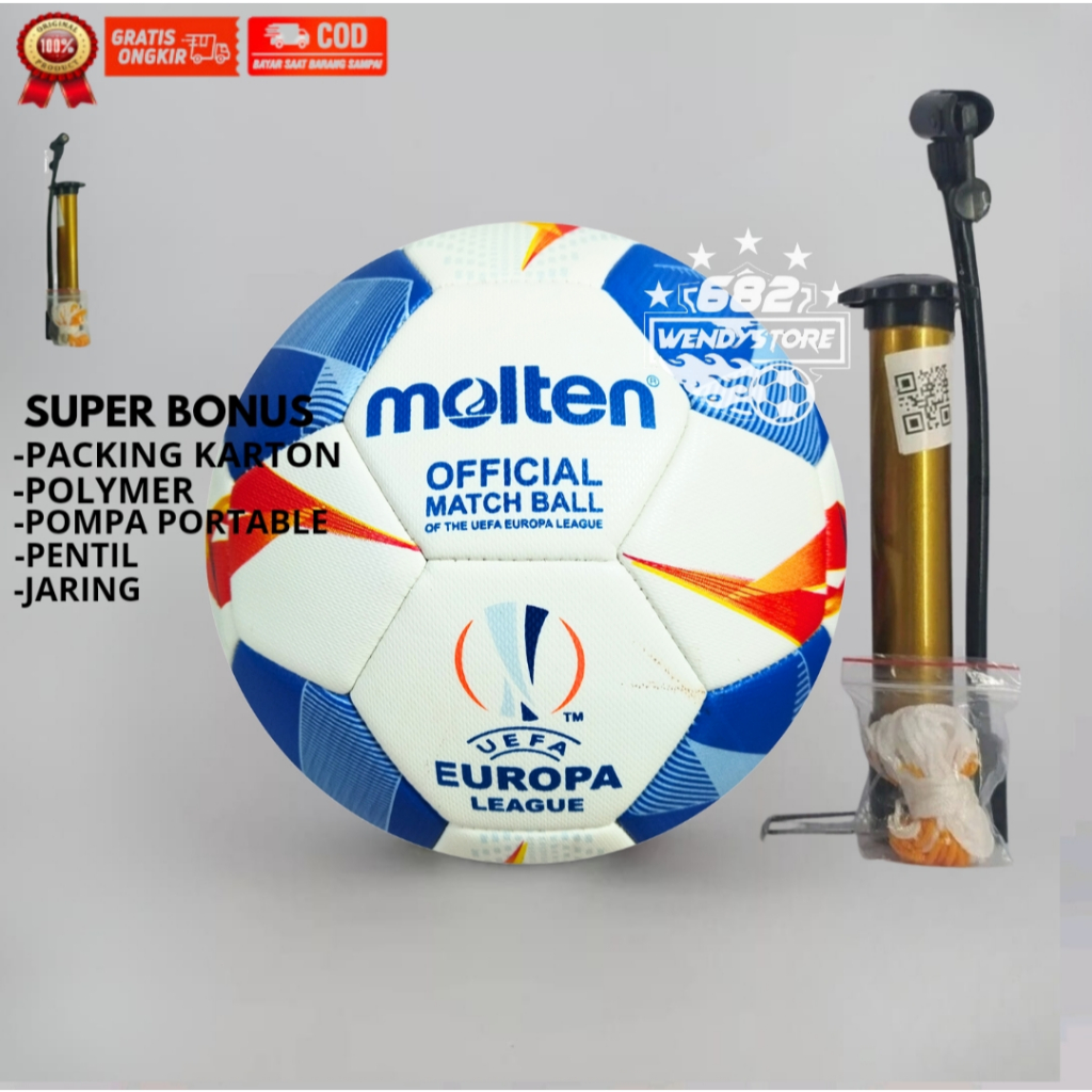 BOLA SEPAK EURO LEAGUE ORIGINAL MOLTEN SIZE 5 BOLA KAKI DEWASA