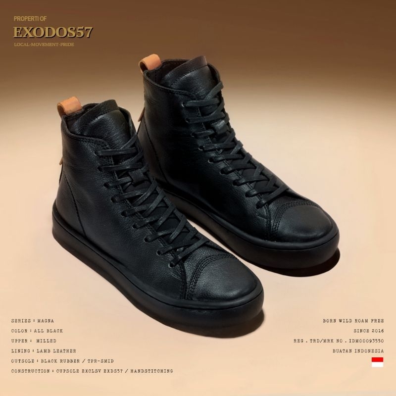 Sepatu Sneakers Kulit Pria Exodos57 - Magna All Black