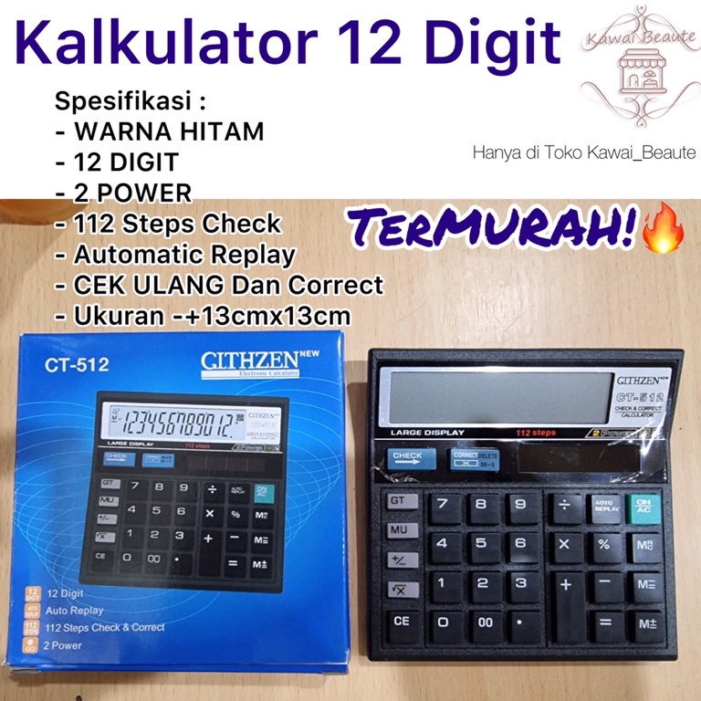 

KODE J6B5 Kalkulator CT512 Citizen 12 Digit GLTHZEN LUMMENT Isi 8 pcsctn
