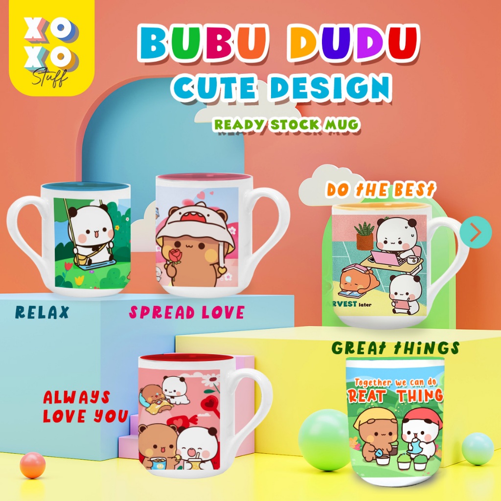 READY MUG Warna BUBU DUDU Cute(tema SPREAD LOVE, ENJOY LIFE, DO UR BEST, TOGETHER, LOVE U coming soo