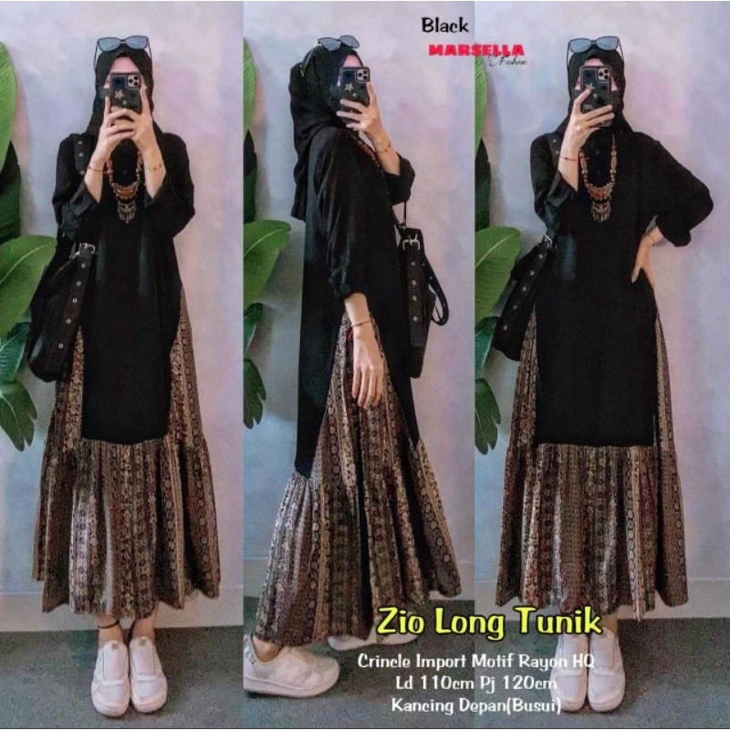 ZIO LONG TUNIK BLOUSE TUNIK MOTIF BUNGA WANITA CASUAL CRINKLE IMPORT MOTIF RAYON LD 110 CM FIT XL