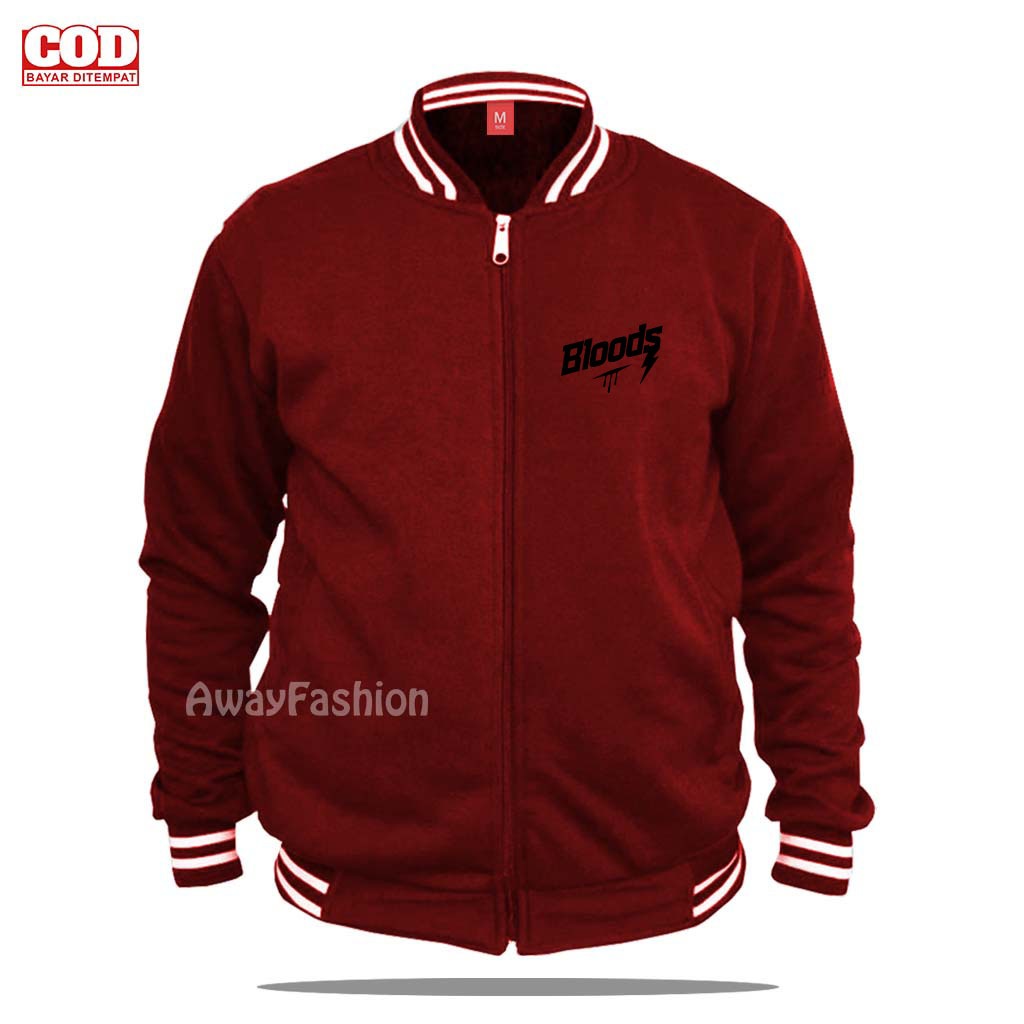 BISA COD Jaket Bomber Varsity Baseball Resleting Jaket Varsity Pria /Bloods Keren | Text Hitam Baseb