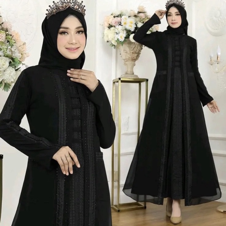 Paket Pilihan  RINA BUSANA  Abaya Bordir Hitam  Abaya Hitam Bordir  Baju Gamis Abaya Hitam polos  Ga