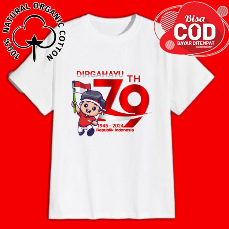 Kaos Anak Distro 17 Agustus 2024/Baju anak laki laki perempuan/Kaos lenfan pendek Dirgahayu 79 terbaru/Custom/Tshirt