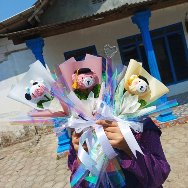 Buket Bunga Rajut/ Buket Rajut Mini/Buket Bunga Wisuda/Buket Rajut Custom/Buket Beruang/Buket Aesthe