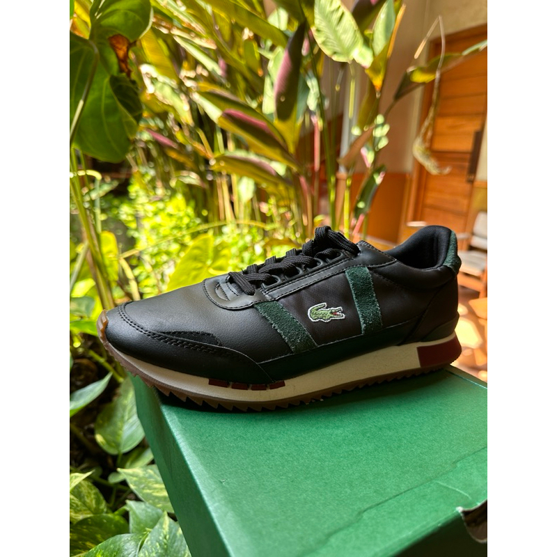 Original Sepatu Lacoste Partner Retro 222 Black-Green Leather