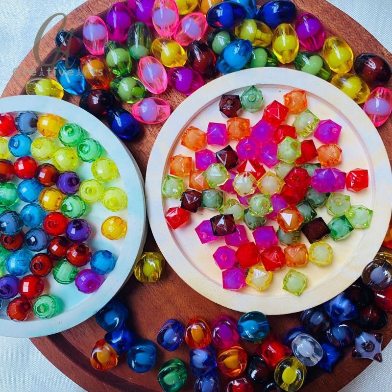 Manik Manik Akrilik Kristal Bulat Oval Bahan Meronce Kerajinan DIY