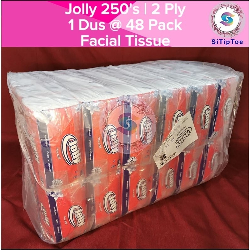 [1 Dus = 48 Pack] Tisu Tissue JOLLY Facial Pack by Paseo 250 Sheets 2 Ply Murah