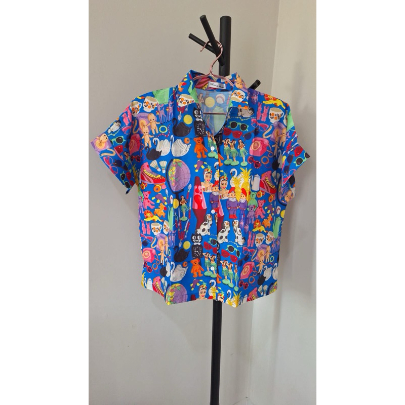 Bonus - Kemeja Etnik Lengan Pendek Motif Orang (Biru) - Import BKK