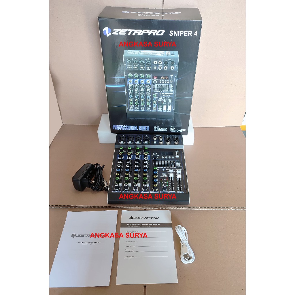 Mixer Zetapro Sniper4 / Sniper 4 Original / Mixer 4 Channel Ada Compressor , Effect Reverb 99 Dsp