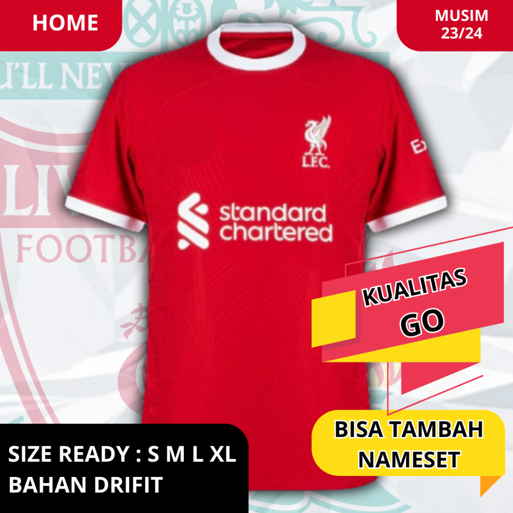 Baju Kaos Jersey Sepak Bola Futsal Liver_pooll Home Grade Orii Dewasa Murah Size S M L XL