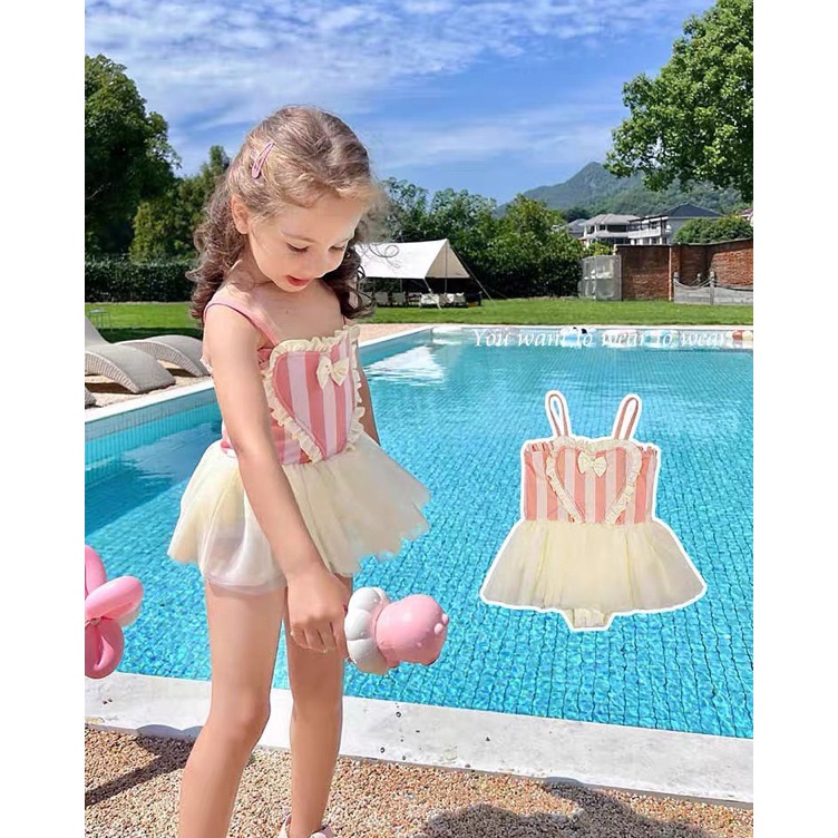 Garansi Terpercaya  Love Ribbon Swimsuit  Baju Renang Anak Perempuan  Swimsuit Anak Perempuan