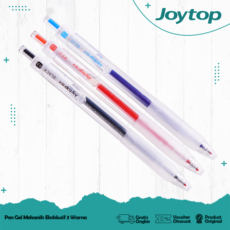 

JOYTOP Pulpen Gel 0.5mm 3 Warna Blue Red Black