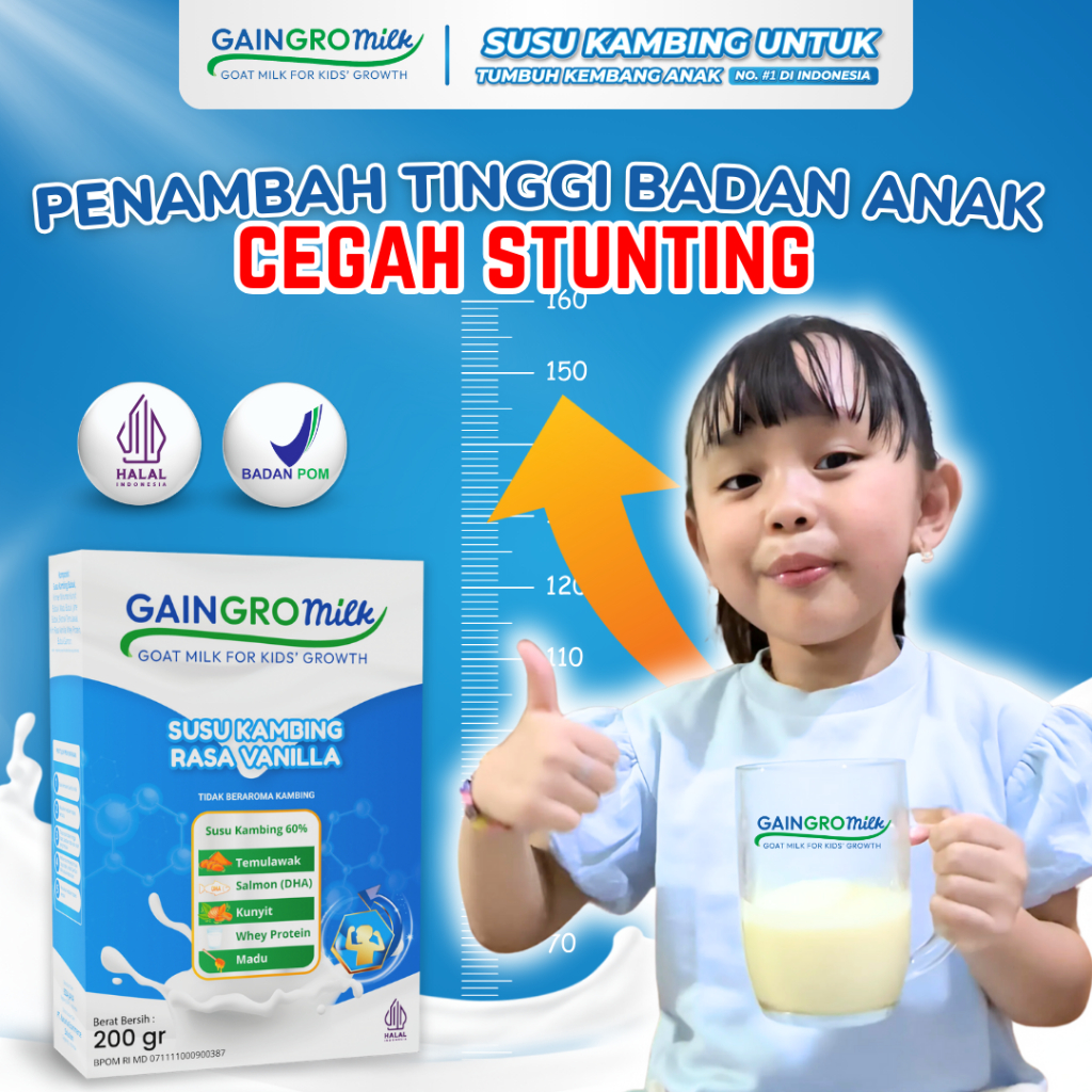 

GAINGRO MILK VANILLA Susu Kambing Rasa Vanila Penambah Tinggi Badan Anak