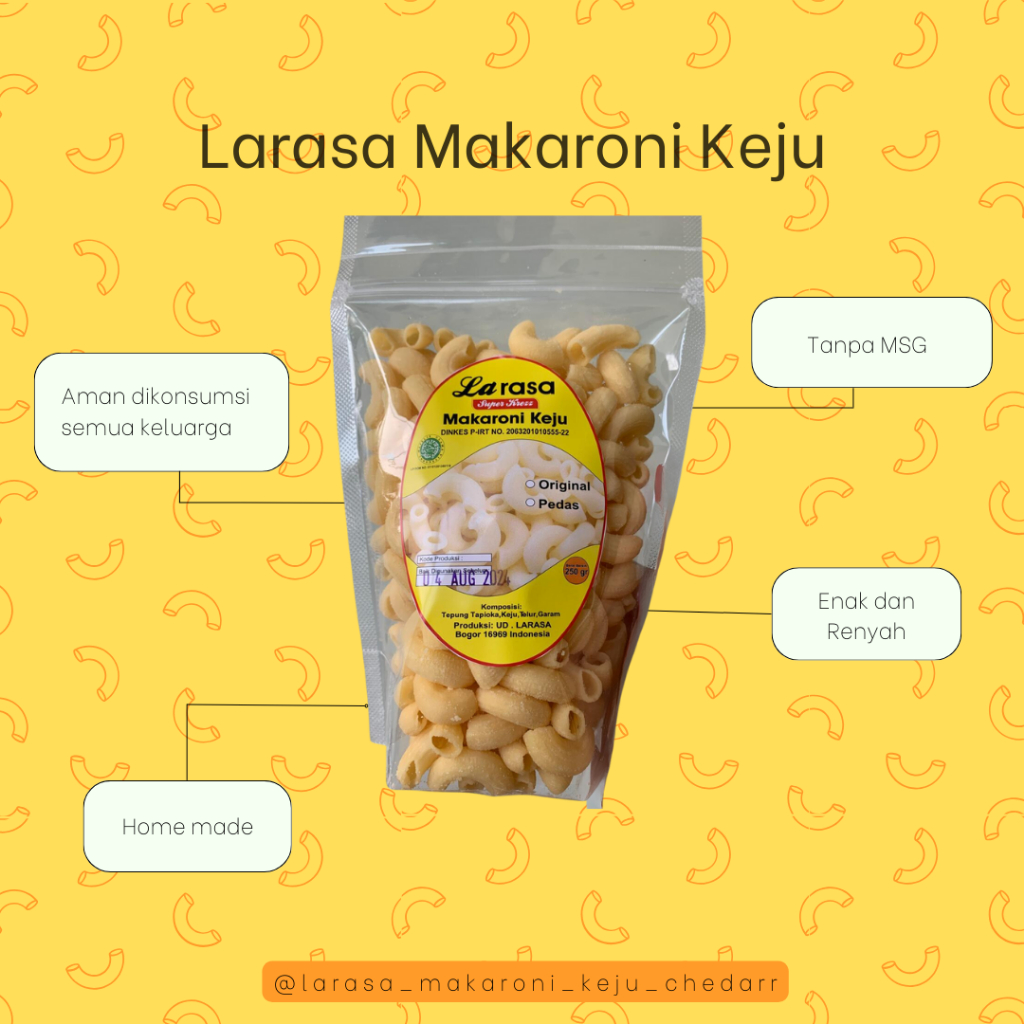 

Makaroni Keju Kraft Cheddar Larasa Home Made Snack Kemasan 250 Gram Original dan Pedas