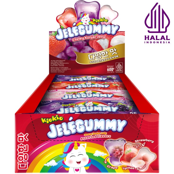 

Jelly Kiokio Jelegummy Assorted Campur Leci Anggur Stroberi HALAL 24 pcs 600gr