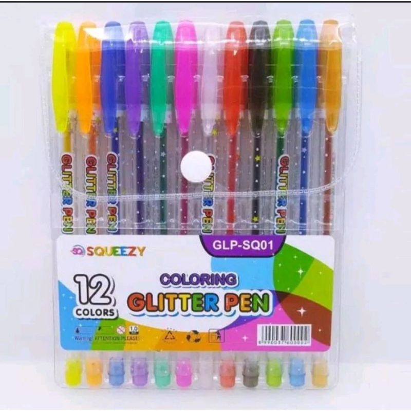 

Pulpen Gel Warna Glitter / Glitter Pen Squeezy 12 Warna