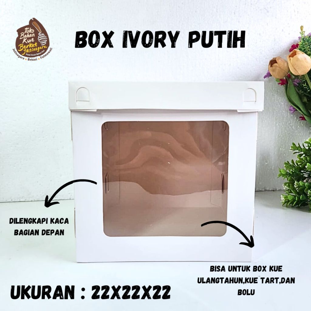 

BOX CAKE IVORY PUTIH 22X22X22 / BOX CAKE PUTIH / BOX CAKE KACA / PCS