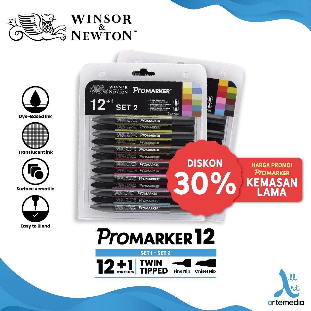 

Marker Winsor & Newton Promarker Set 12 Dual Point Pena Kuas Warna