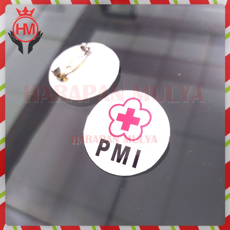 Pin PMI Palang Merah Indonesia Bros PMI Model Bulat dan Persegi Aluminium - Harapan Mulya