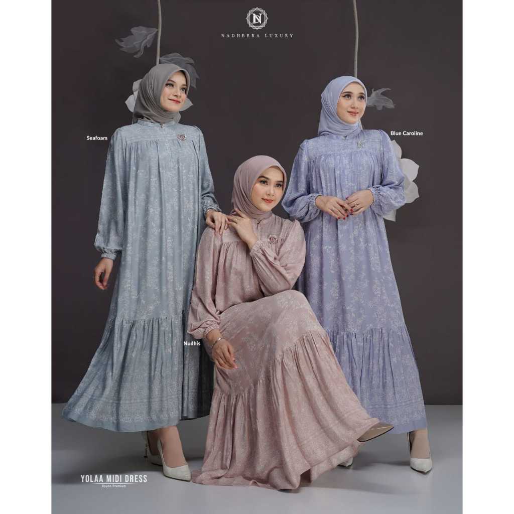 Yolaa Midi Dress by Nadheera Luxury |Dress cantik busui