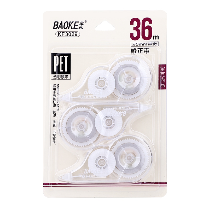 

BAOKE Correction Tape / Tip Ex Kertas / Pita Koreksi 36 Meter Warna Transparan 3 Pcs KF3029