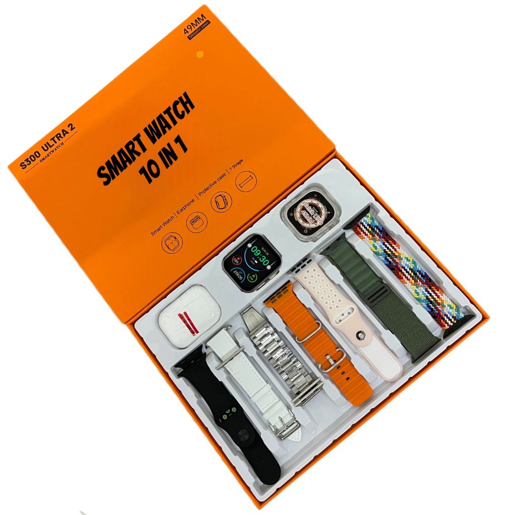 S300 Smart Watch 8 Ultra 10in1 Jam Smartwatch Pria Wanita Paket 7 Tali + Peilindung Softcase + Tws