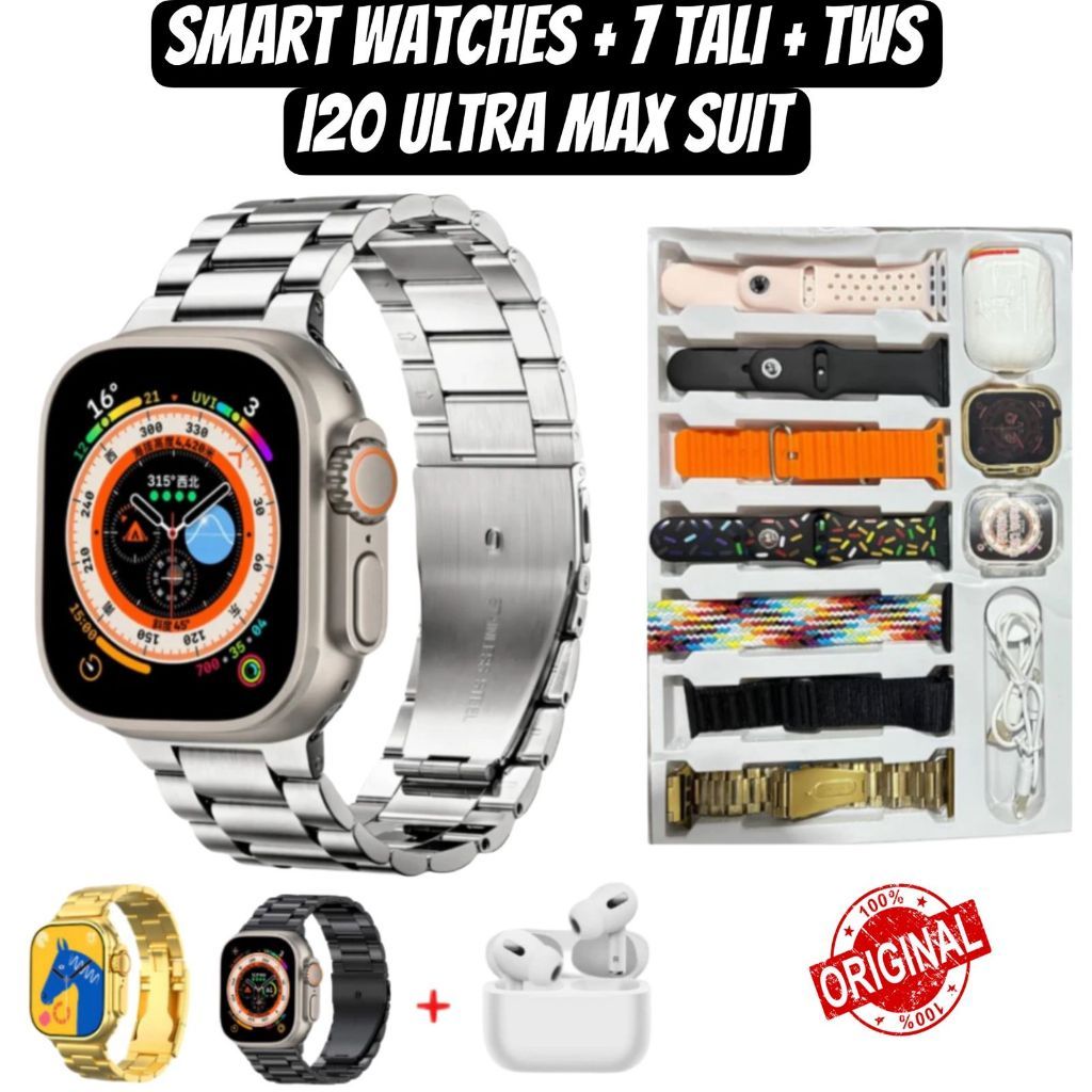 i20 Ultra Max Suit Smart Watch 8 Ultra Dapat 7 Tali Soft case Pelindung Earphone Tws i13 Bisa Main G