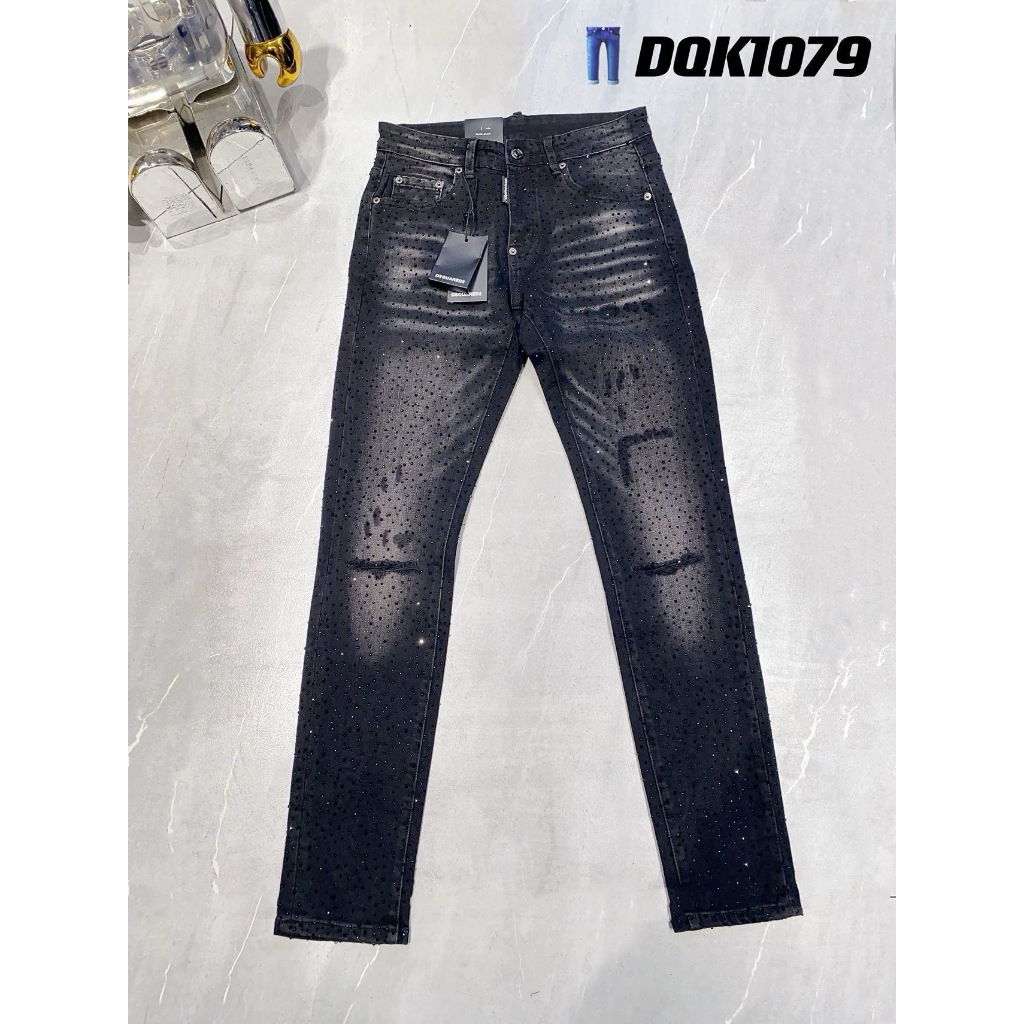 DSQUARED2 Jeans Kasual Lubang Potong Pisau Lipat Tertekan Retro Klasik Hitam