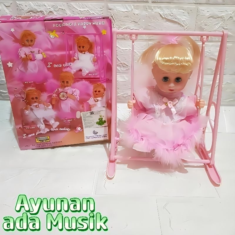 Mainan Set Boneka Berbie Ayunan Beautiful Baby Angel Baterai ada Lampu dan Suara anak Perempuan Eduk