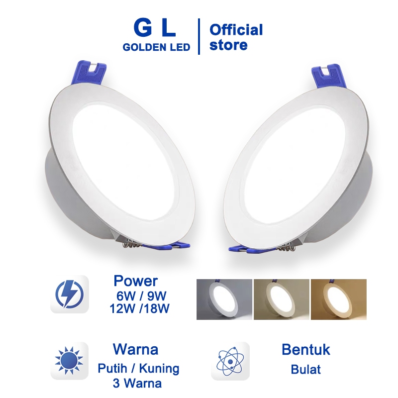 GL Lampu Downlightt LED Panel Light Inbow 3 Warna Putih/Kuning/Warmlight