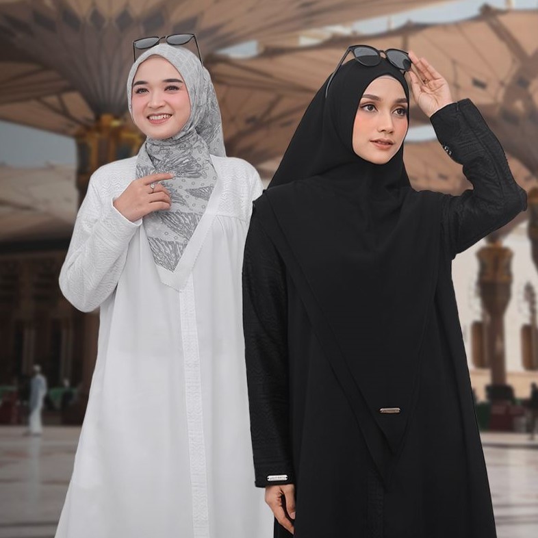 Yasmeera Dress Maryam Gamis Umroh Hajj Kondangan Hitam Dan Putih