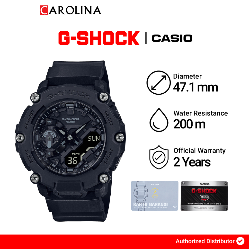 Jam Tangan Pria Casio G-Shock GA-2200BB-1A Carbon Core Guard Black Digital Analog Dial Black Resin B