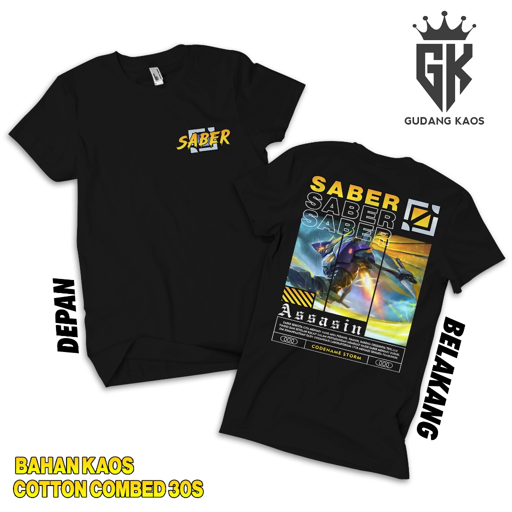 Gudang Kaos ML Saber Codename Storm - Baju Mobile Legend - Baju ML - Kaos Distro Pria Cotton Combed 