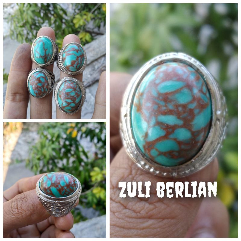 Cincin batu pirus hijau urat merah