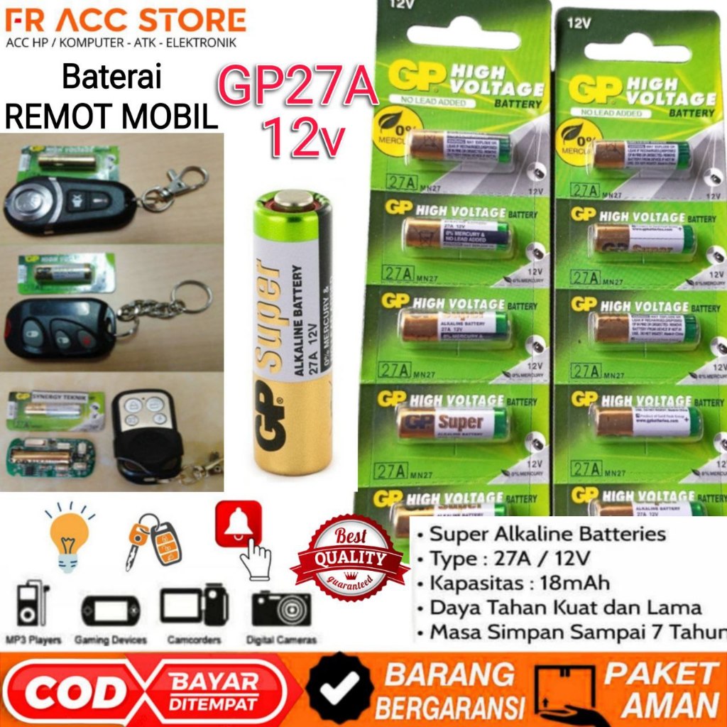 Baterai GP Super Alkaline 27a 12v Baterai Remot mobil baterai GP 27A 1