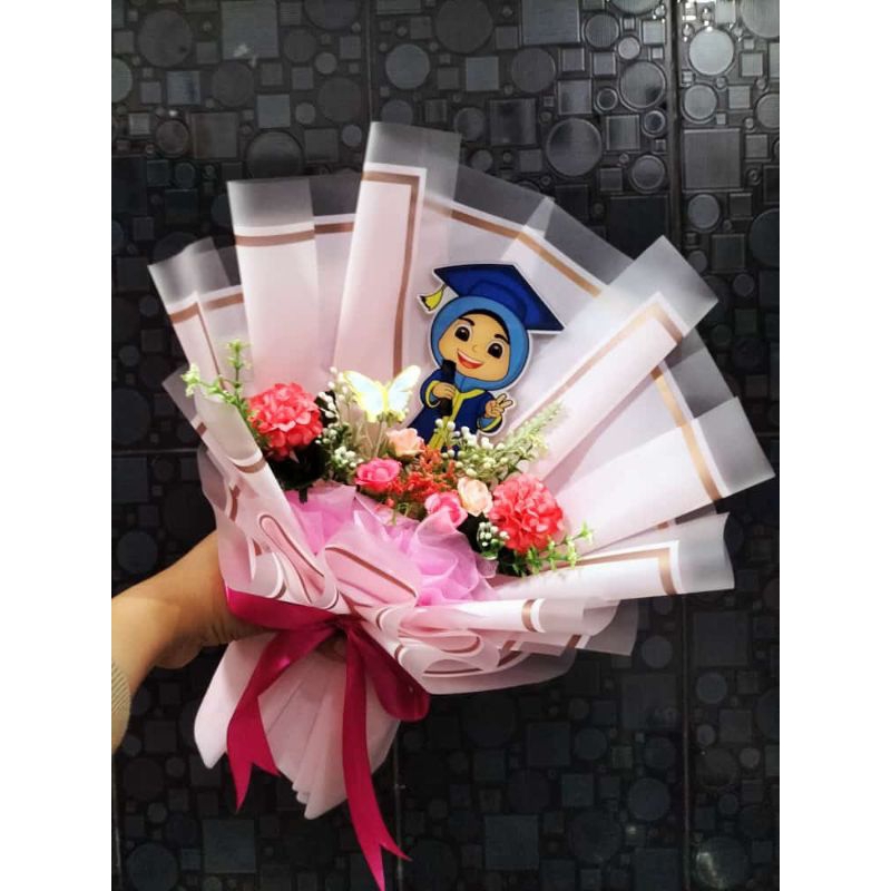 Buket Wisuda Buket Ulang Taun Buket Bunga Dengan Hiasan Akrilik, Bisa Rikues Warna Kertas