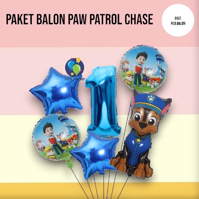 Paket Balon Paw Patrol Chase Biru / Set Dekorasi Happy Birthday