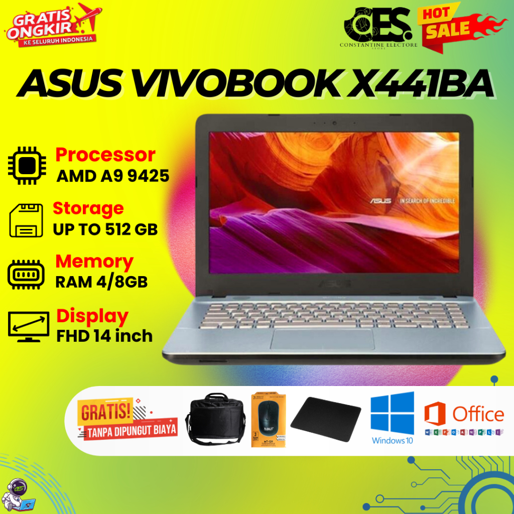Asus Vivobook X441BA - AMD A9-9425 - RAM 8GB - SSD 512GB - DVD - 14 INCH - WINDOWS - OFFICE