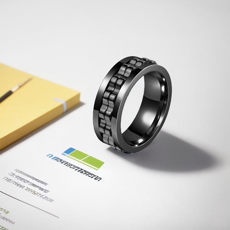 Cincin Variasi Gear Rantai Putar Full Black - Rotatable Gear Relief Ring for Men Women Anxiety Relie
