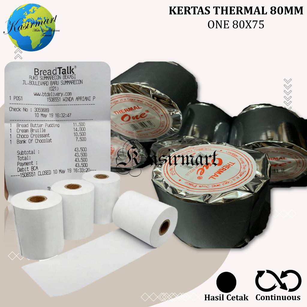 Thermal ONE 80x80 Kertas Struk Thermal Epson TMT82 (80 X 65 M) Cetak Struk Nota SPBU INDOMARET