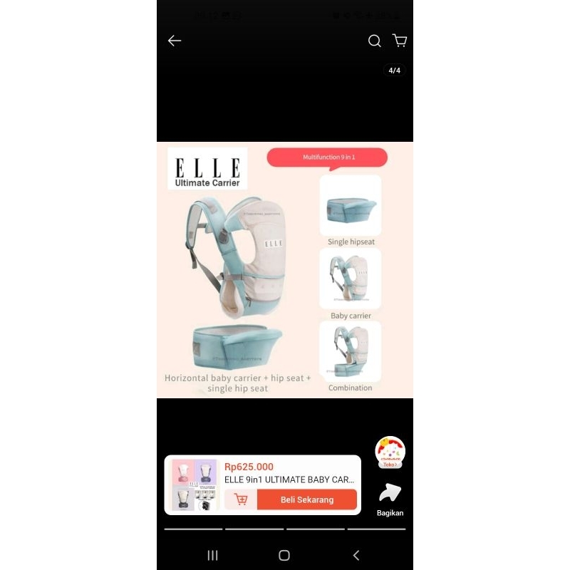 Elle 9in1 Foldable Carrier / Hipseat / Preloved / Grey / Gendongan Bayi / carrier