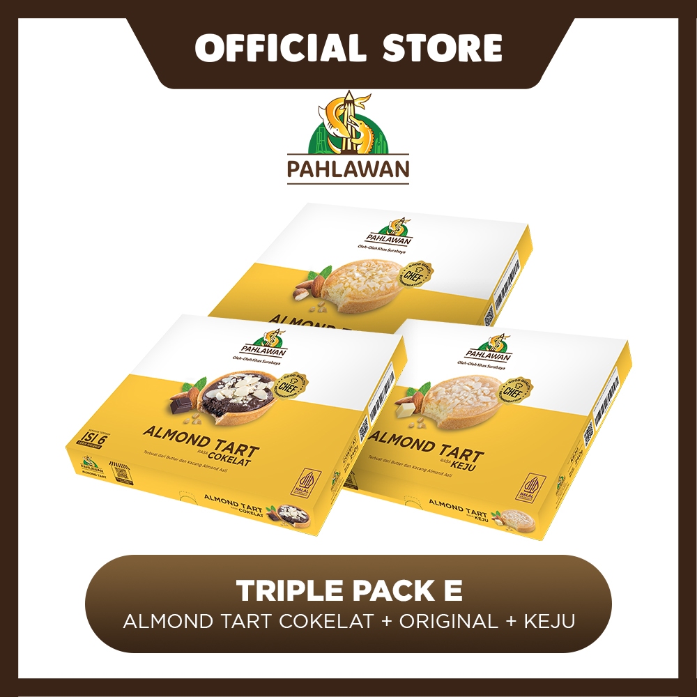 

Triple Pack E (Almond Tart Pahlawan - 1 Cokelat + 1 Keju + 1 Original)