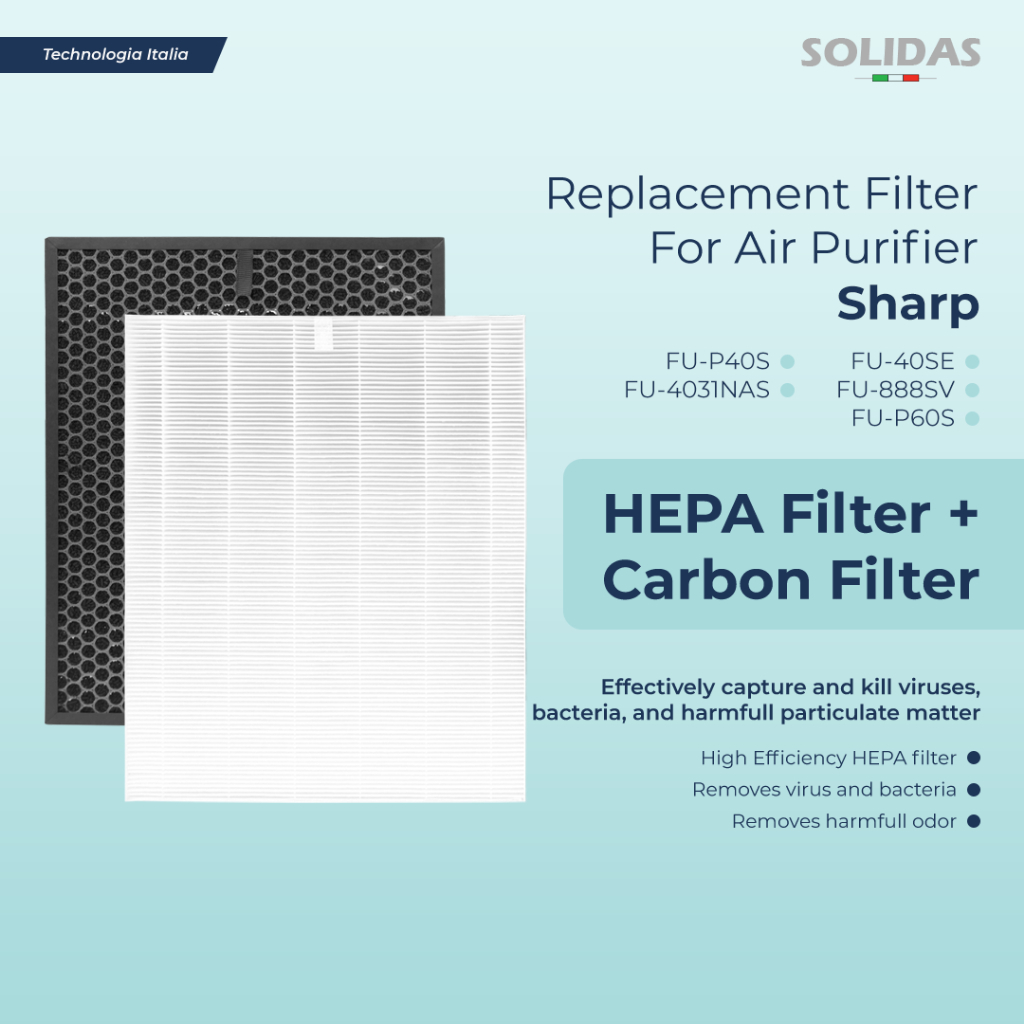 Solidas - Replacement Filter Air Purifier For Sharp FU-40SE (FZ-40SEF) / HEPA+Carbon
