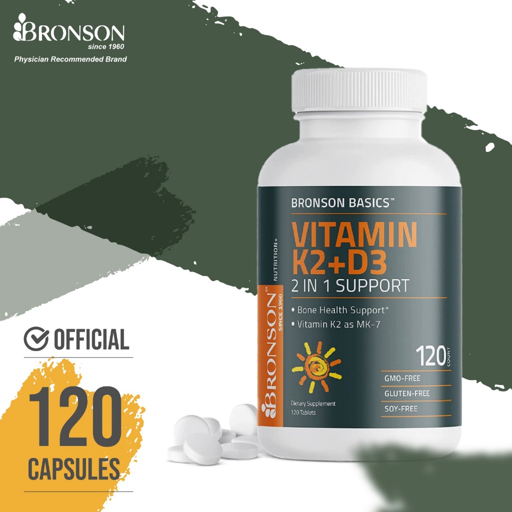 Bronson K2 D3 | Bronson Vitamin K2 D3 5000 IU | 120 tabs | Bronson D3 K2 Bone & Health Support