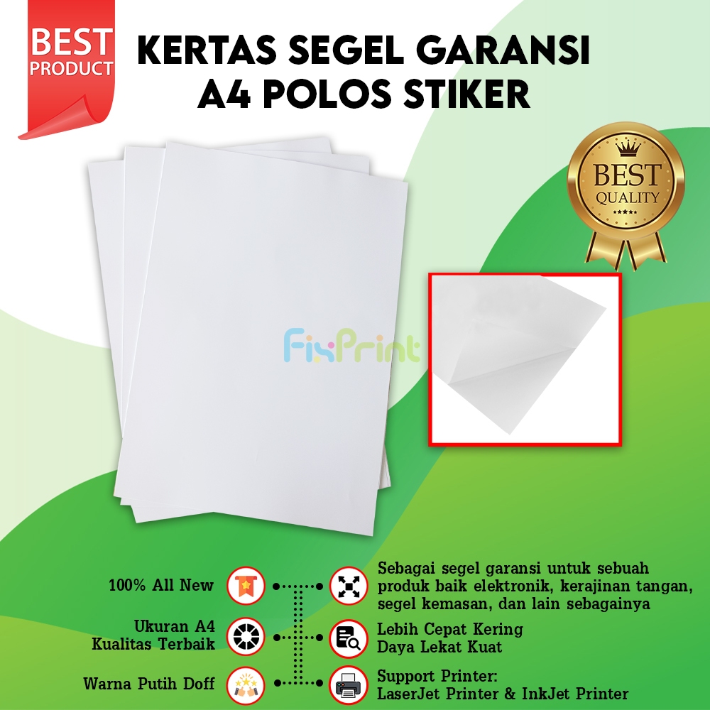 

Kertas Segel Premium Sticker Garansi Stiker Pecah Telor A4 Polos Lembaran Kertas 1 Pack Pecah Telur Segel Stiker Garansi